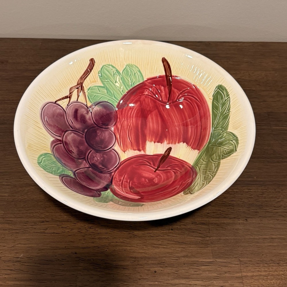 Vintage Corona Japan Fruit Bowl 9" Hand Painted Apple Grapes Cottagecore Country